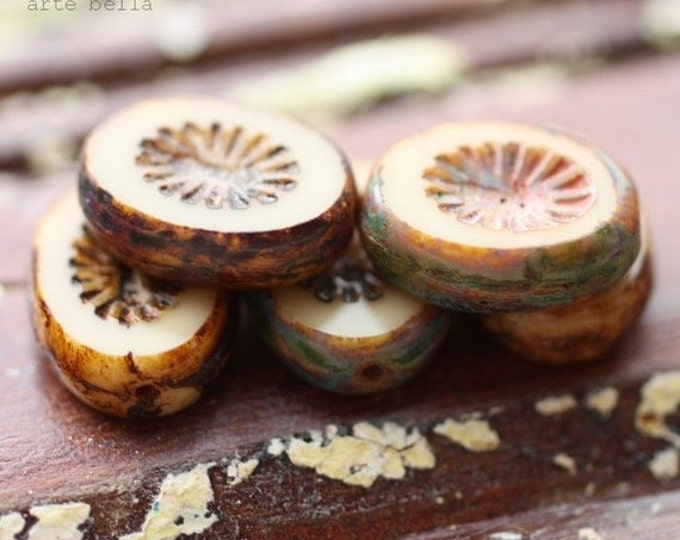 back in stock .. EARTHY IVORY OVALS .. 6 Picasso Czech Glass Oval Starburst Beads 14x10mm (1404-6) .. jewelry supplies