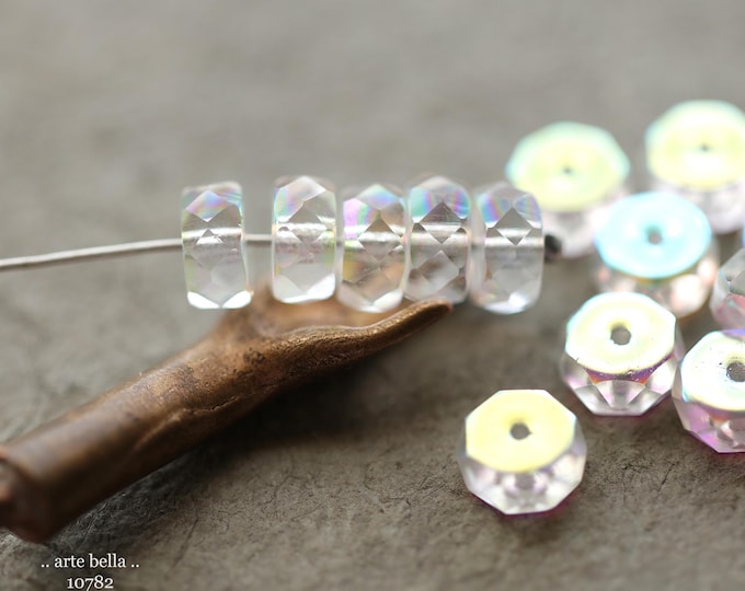 MYSTIC FAIRY WHEELS .. 15 Premium Czech Glass Faceted Heishi Rondelle Bead 4x8mm (10782-st) .. jewelry supplies