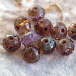 premium glass beads .. LAVENDER FIELDS .. 25 Picasso Czech Glass Rondelle Beads 5x7mm (6843-25) .. jewelry supplies