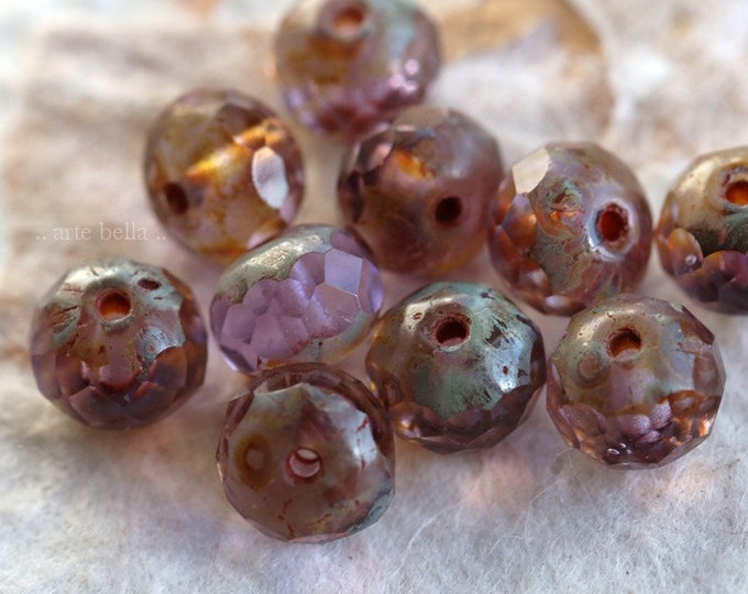LAVENDER FIELDS .. 25 Premium Picasso Czech Glass Rondelle Beads 5x7mm (6843-25) .. jewelry supplies
