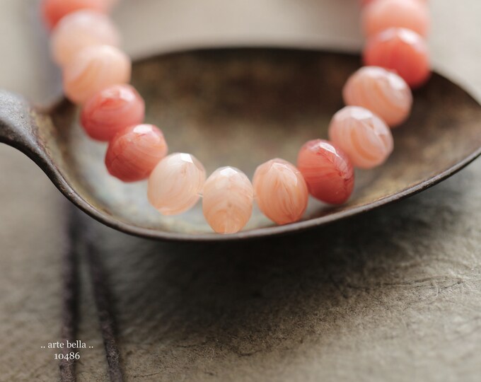 STRIPED SALMON PEBBLES .. New 25 Premium Czech Glass Faceted Rondelle Beads 5x7mm (10486-st) .. jewelry supplies