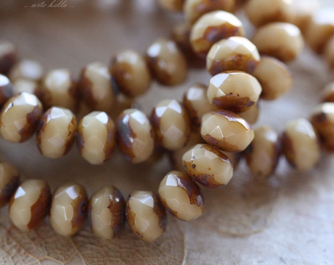 CUSTARD BABIES .. 30 Premium Picasso Czech Glass Faceted Rondelle Beads 3x5mm (4491-st) .. jewelry supplies