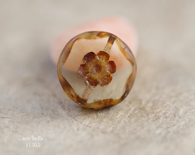 New .. EARTHY BUDDING WHISPER .. 4 Premium Picasso Czech Glass Coin Flower Beads 15mm (11505-4) .. jewelry supplies