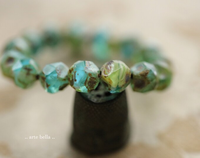 last ones .. BLUE APPLE NUGGETS .. 15 Premium Picasso Czech Glass Baroque Central Cut Beads 9mm (9773-st) .. jewelry supplies