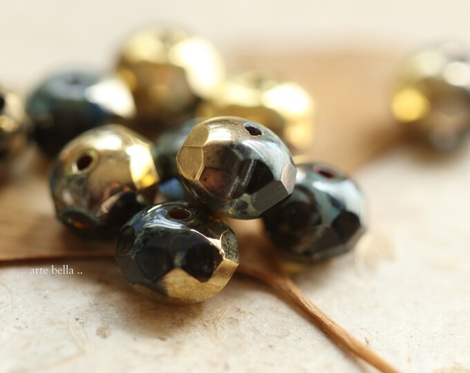 GOLDEN MONTANA .. 10 Premium Picasso Czech Glass Faceted Rondelle Beads 8x6mm (9075-10)