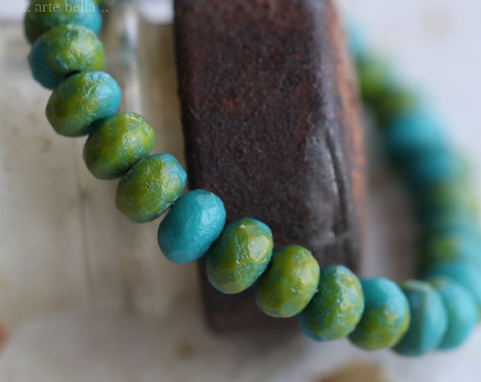 back in stock .. CHARTREUSE BLUE BABIES .. 30 Premium Etched Czech Glass Rondelle Beads 3x5mm (7667-st) .. jewelry supplies