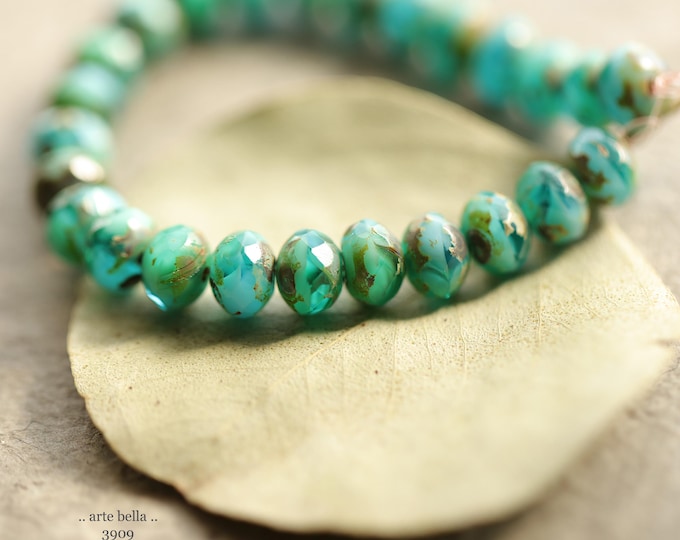 OCEAN WAVE TOTS .. 25 Premium Picasso Czech Glass Faceted Rondelle Beads 5x7mm (3909-st) .. jewelry supplies