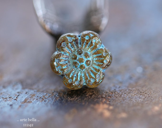 New .. BLUE AMBER ROSES .. 6 Premium Picasso Czech Glass Wild Rose Beads 14mm (11242-6) .. jewelry making supplies