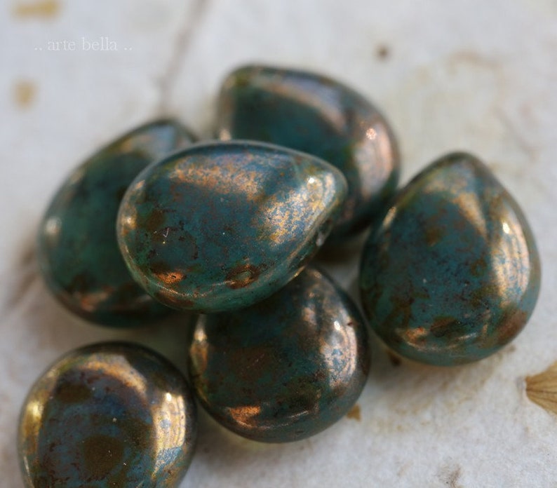 6 Premium Picasso Czech Teardrop Beads 16x12mm sale . BRONZE OCEANIC PEARS . 3368-6