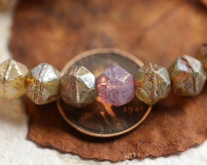 back in stock .. CASHMERE PINK NUGGET Mix .. 20 Picasso Rustic Czech Glass English Cut Beads 8mm (8845-st) .. jewelry supplies