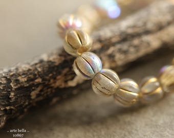 MYSTIC GOLDEN MELONS 8mm .. 20 Premium Large Hole Czech Glass Melon Beads (10867-st) .. jewelry supplies