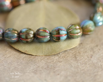 New .. MYSTIC MARSH GLITZ .. 20 Premium Czech Glass Faceted Melon Beads 8mm (11489-st) .. jewelry supplies