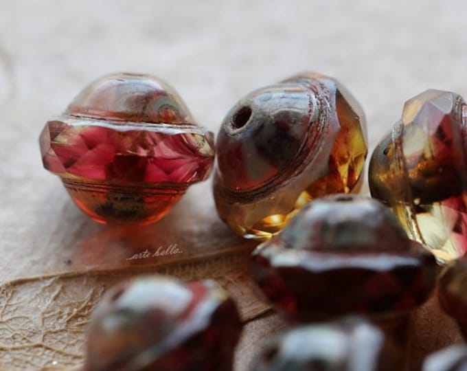 SANGRIA BLISS .. 15 Premium Picasso Czech Glass Saturn Beads 8x10mm (5158-st) .. jewelry supplies