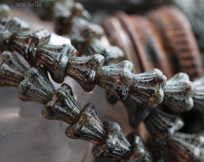 back in stock .. BLACKBERRY BLUE BELLS .. 30 Premium Picasso Czech Glass Baby Bell Flower Bead 5x6mm (6874-st) .. jewelry supplies