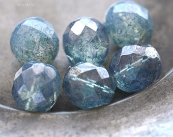 BLUE CASHMERE .. 6 Premium Luster Picasso Czech Glass Bead Mix 12mm (2901-6) .. jewelry supplies