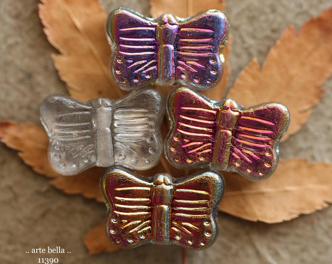 New .. MYSTIC RAINBOW FLUTTER Mix .. 10 Premium Czech Glass Butterfly Beads 11x16mm (11390-st) .. jewelry supplies