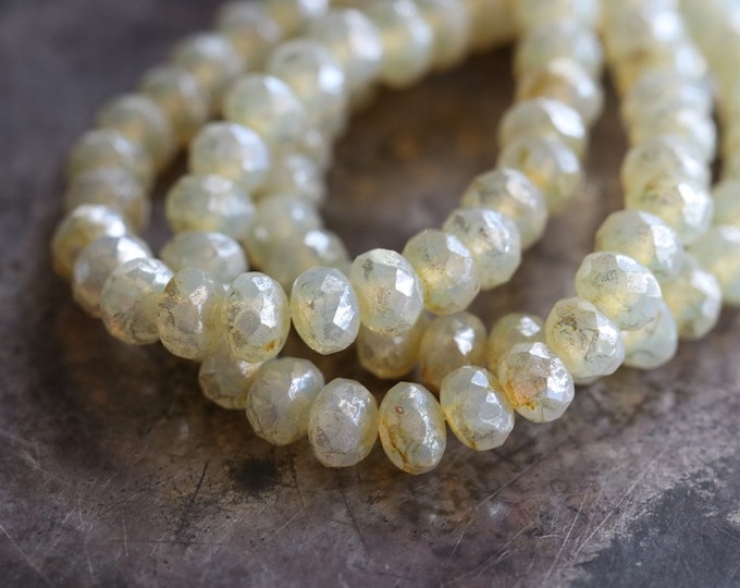 SILVERED YELLOW GLOW .. 30 Premium Picasso Czech Rondelle Glass Beads 3x5mm (8232-st) .. jewelry supplies