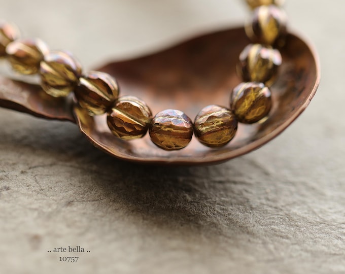 BRONZED OLIVE GLITZ 6mm .. 25 Premium Luster Czech Glass Faceted Melon Beads (10757-st) .. jewelry supplies