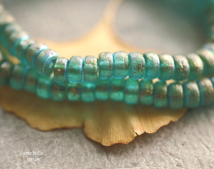 GOLDEN MYSTIC OCEANIC Wheels .. New 50 Premium Etched Czech Glass Heishi Rondelle Beads 3x6mm (11026-st) .. jewelry supplies