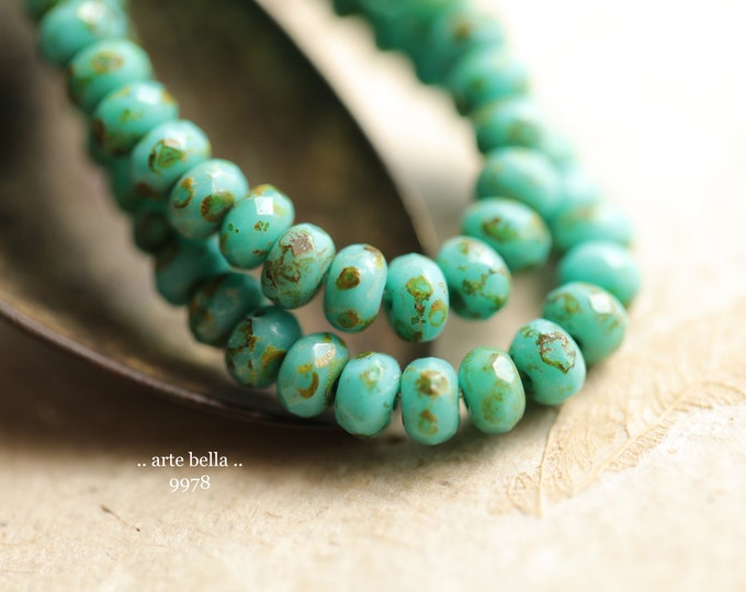 back in stock .. TURQUOISE MOSS BABIES .. 30 Premium Picasso Czech Glass Faceted Rondelle Beads 3x5mm (9978-st) .. jewelry supplies