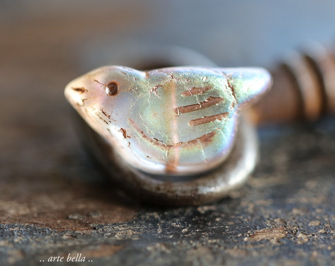 MYSTIC BLUSH CHIRPS No. 2 .. 6 Premium Czech Glass Bird Beads 11x22mm (9287-6) .. jewelry supplies