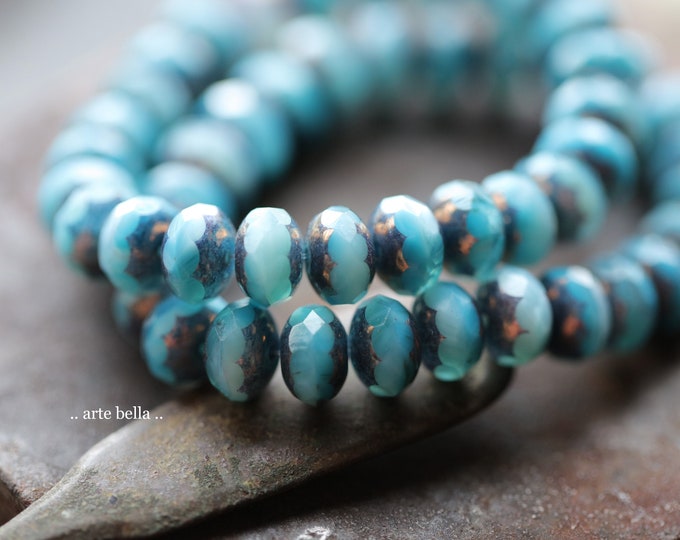 TRANQUIL WATERS .. 25 Premium Czech Glass Faceted Rondelle Beads 6x9mm (9892-st) .. jewelry supplies