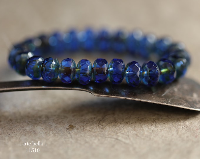 New .. COBALT PEBBLES .. 25 Premium Picasso Czech Glass Faceted Rondelle Beads 5x7mm (11510-st) .. jewelry supplies