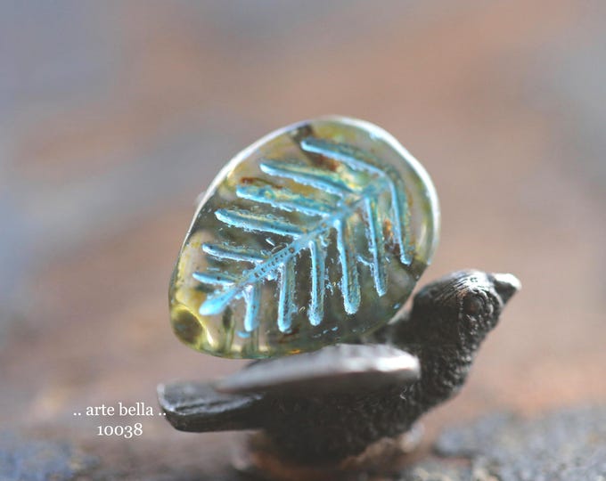 back in stock .. BLUE HONEY LEAVES .. 8 Premium Picasso Czech Glass Dogwood Leaf Beads 12x16mm (10038-8) .. jewelry supplies