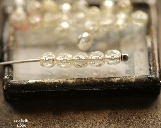 CLEARLY SILVERED BITS .. New 50 Premium Czech Glass Faceted Round Beads (11006-50) .. jewelry supplies