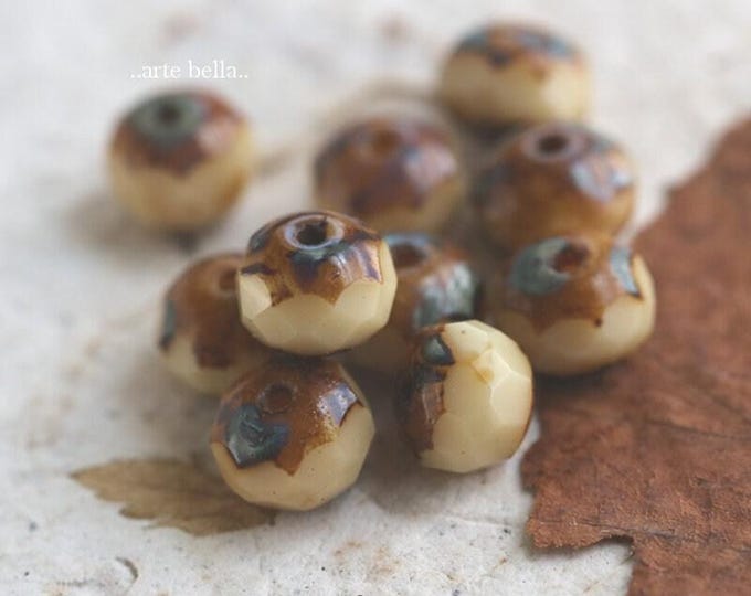 back in stock .. CUSTARD PEBBLES .. 25 Premium Picasso Czech Glass Faceted Rondelle Beads 7x5mm (6485-st) .. jewelry supplies