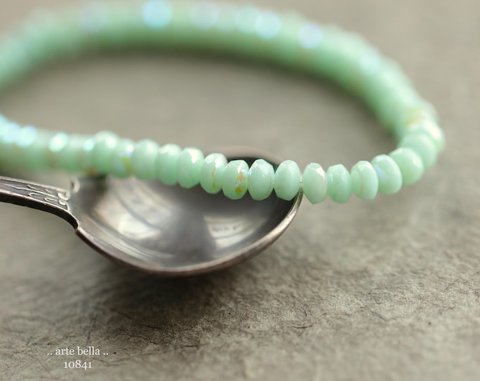 MYSTIC MINT BITS .. New 50 Premium Czech Glass Faceted Rondelle Beads 2.5x4mm (10841-st) .. jewelry supplies
