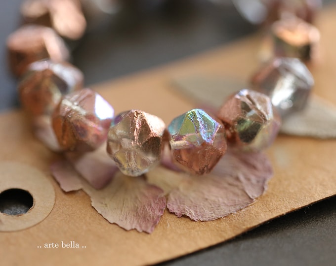 MYSTIC COPPER NUGGETS 10mm .. 15 Premium Czech Glass Faceted English Cut Beads (9545-st) .. jewelry supplies