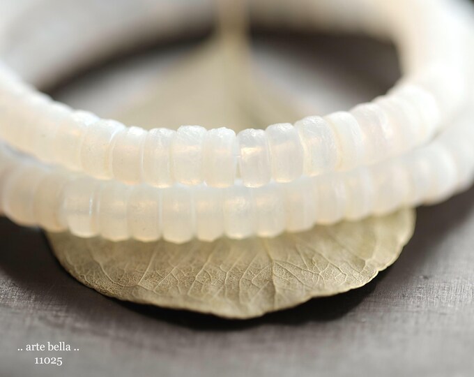 MOON'S GLOW WHEELS .. New 50 Premium Czech Etched Glass Heishi Rondelle Beads 3x6mm (11025-st) .. jewelry supplies