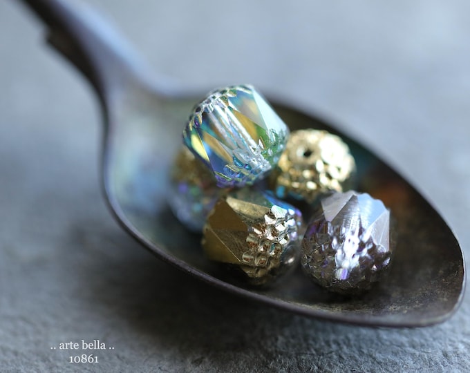 GOLDEN MYSTIC CATHEDRALS 10mm .. 12 Premium Czech Glass Faceted Cathedral Beads (10861-st) .. jewelry supplies