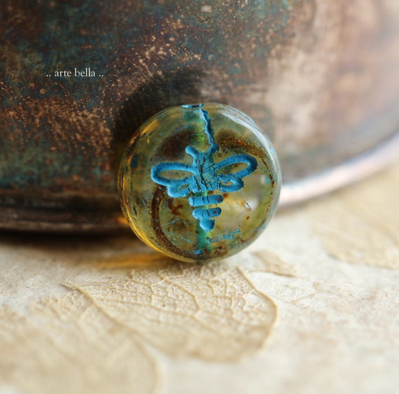Premium Glass Beads .. BLUE HONEY BIZZY B No. 1 .. 6 Picasso