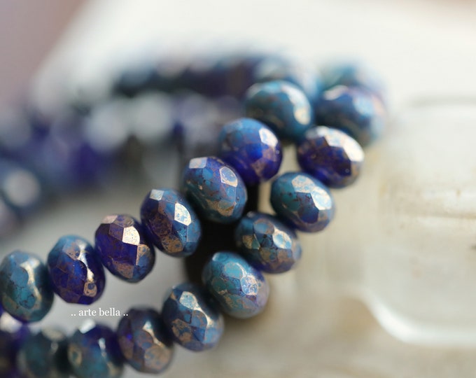 GOLDEN OCEAN BAY .. 25 Premium Czech Glass Faceted Rondelle Beads 6x9mm (9886-st) .. jewelry supplies