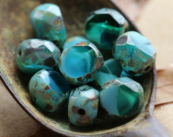 back in stock .. OCEAN SLABS 8mm .. 15 Premium Picasso Czech Glass Table Cut Beads (8797-st) .. jewelry supplies