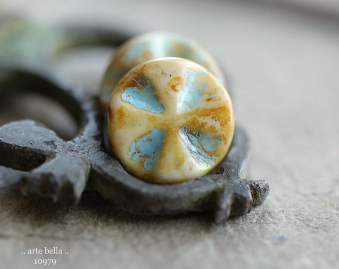 BLUE IVORY RELICS .. New 6 Premium Picasso Czech Glass Maltese Cross Bead Mix 14x5mm (10979-6) .. jewelry supplies
