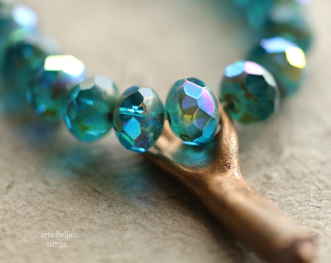 MYSTIC PACIFIC OCEAN Blues .. 25 Premium Picasso Czech Glass Faceted Rondelle Beads 6x8mm (10752-st) .. jewelry supplies