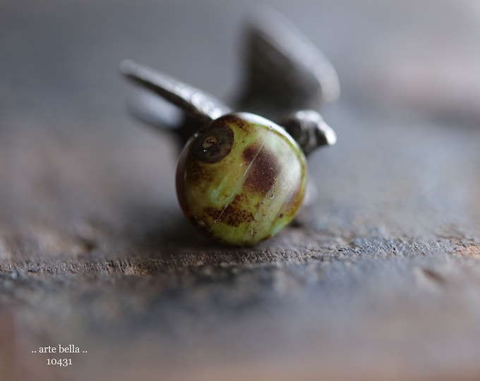 EARTHY TORTOISE PEBBLES .. New 10 Rustic Premium Picasso Czech Glass Lentil Bead 10mm (10431-10)