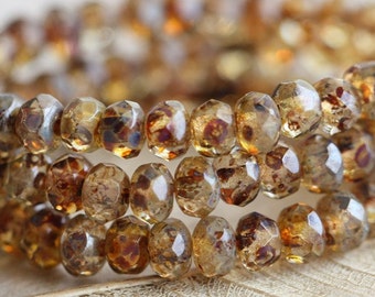 EARTHY BROWN BABIES .. 30 Premium Picasso Czech Rondelle Glass Beads 3x5mm (B23-st) .. jewelry supplies