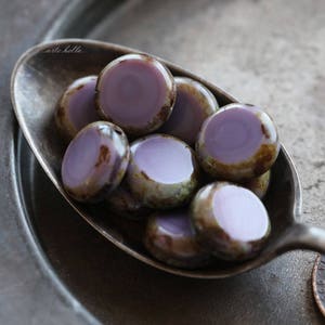 premium glass beads .. LAVENDER COINS No. 2 .. 10 Picasso Czech Glass Lentil Coin Beads 11mm (1737-10) .. jewelry supplies