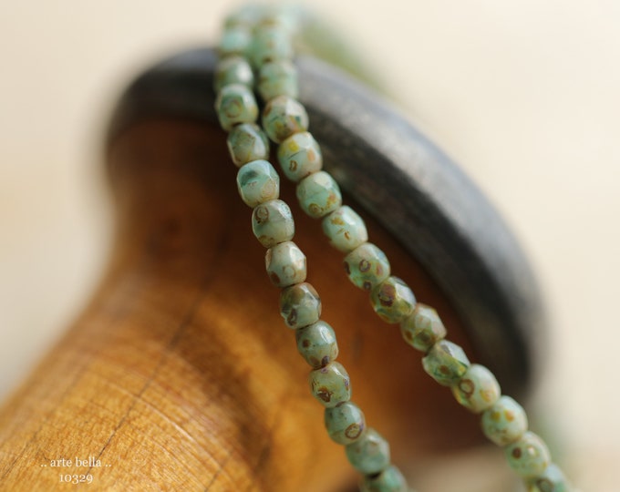 back in stock .. EARTHY SAGE BITS .. 50 Premium Picasso Czech Glass Faceted Beads 3mm (10329-st) .. jewelry supplies