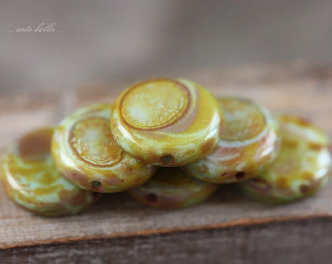 DESERT COINS .. 10 Premium Picasso Czech Glass Coin Beads 12.5mm (4228-10) .. jewelry supplies