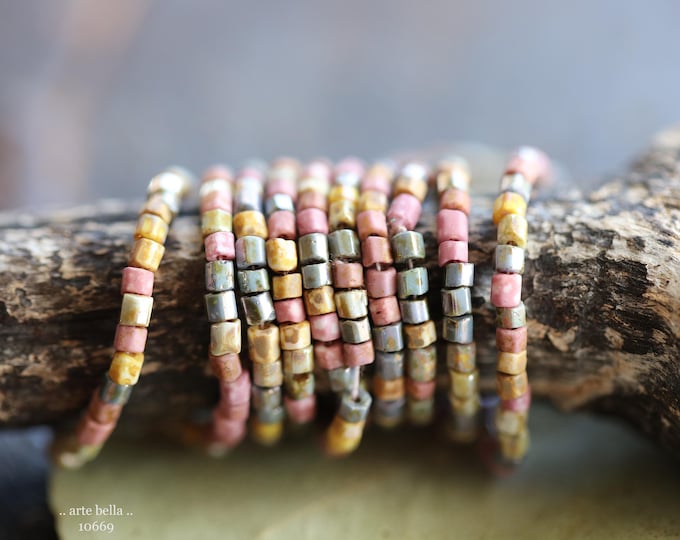 SPRING MIX No. 10669 .. 21" Premium Aged Picasso Czech Glass Faceted Bugle Bead Mix Size 10/0 1.5mm (10669-st) .. jewelry supplies