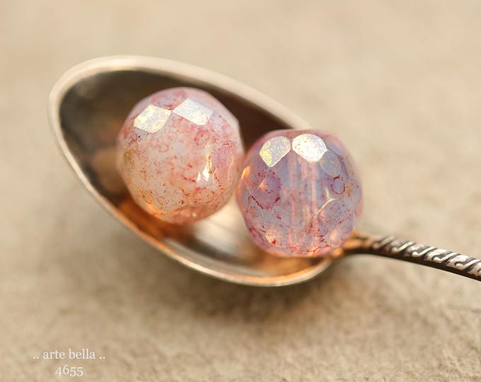 premium glass beads .. PINK CASHMERE MIX .. 6 Picasso Czech Glass Faceted Round Beads 12mm (4655-6) .. jewelry making supplies