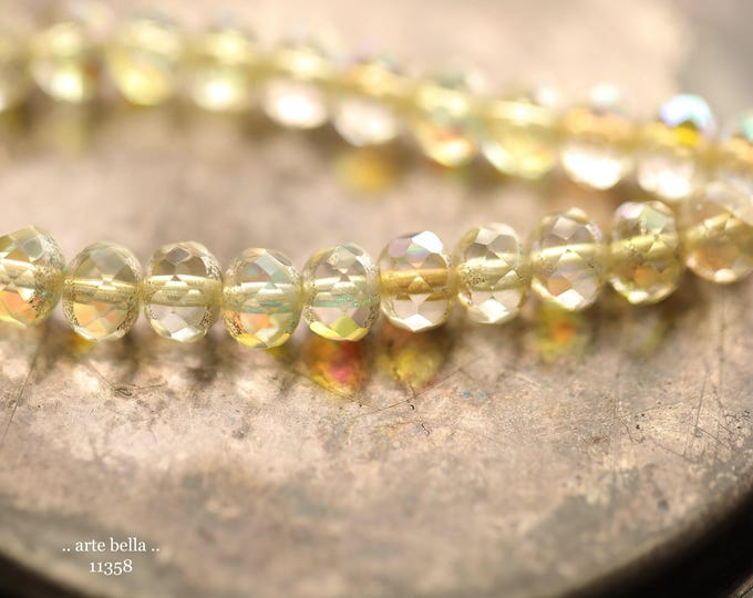 New .. MYSTIC CHARDONNAY PEBBLES .. 25 Premium Czech Glass Faceted Rondelle Beads 5x7mm (11358-st) .. jewelry supplies