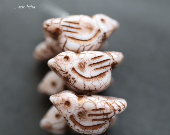 BRONZED BLUSH CHIRPS .. 6 Premium Matte Czech Glass Bird Beads 11x22mm (9271-6) .. jewelry supplies