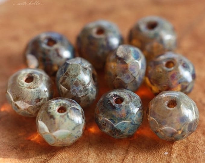 last ones .. HONEY PICASSO PEBBLES .. 25 Premium Picasso Czech Glass Faceted Rondelle Beads 5x7mm (176-st) .. jewelry supplies