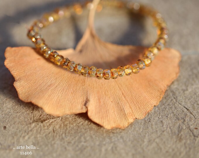 New .. GOLDEN COGNAC BITS .. 50 Picasso Czech Glass Gem Cut Micro Faceted Rondelle Bead Mix 3x2mm (11406-st) .. jewelry supplies